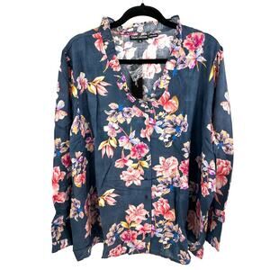 Tolani Collection ruffle collar blue floral button down blouse Size 3X